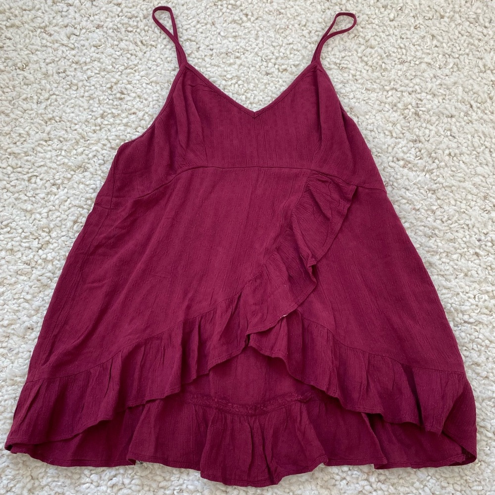 American Eagle Maroon Ruffle Tank Top